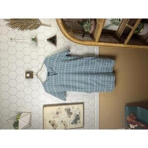 Madewell Blue and White Cotton Embroidered Tie Sleeve Dress - Size - Small